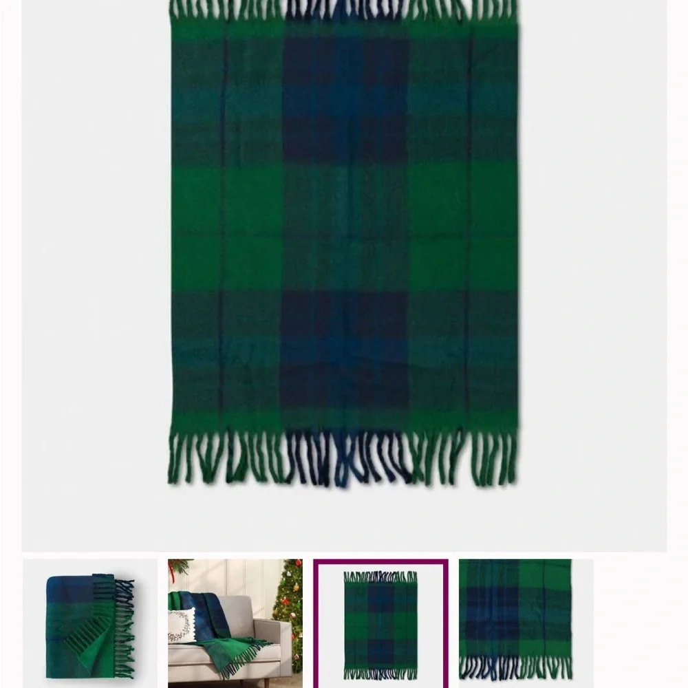 NWT Threshold Navy Blue & Hunter Green Woven Wool Blend Throw Blanket 50